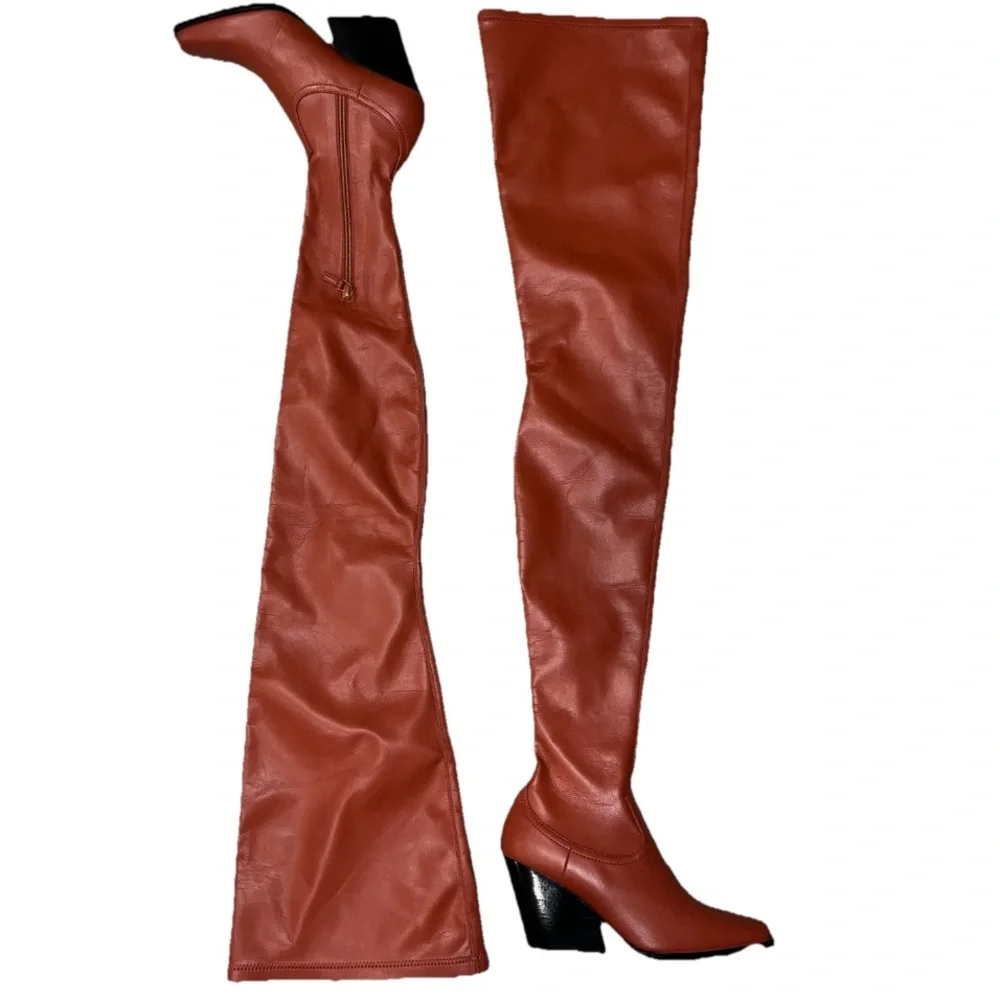 Stella McCartney Red Over Knee Boots Western Stretch Vegan Size 6 NWOB 🟠